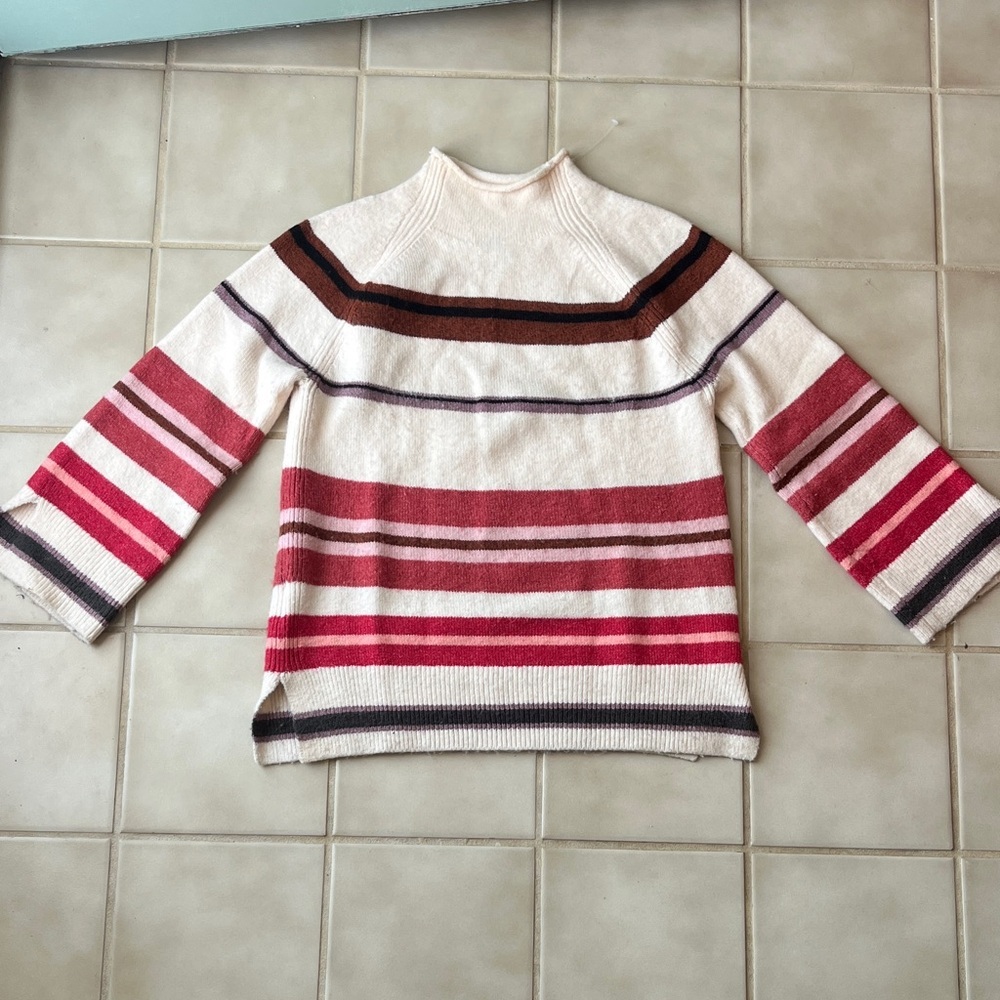 LOFT Striped Women's Sweater - Cream, Red, and Brown, Office Chic